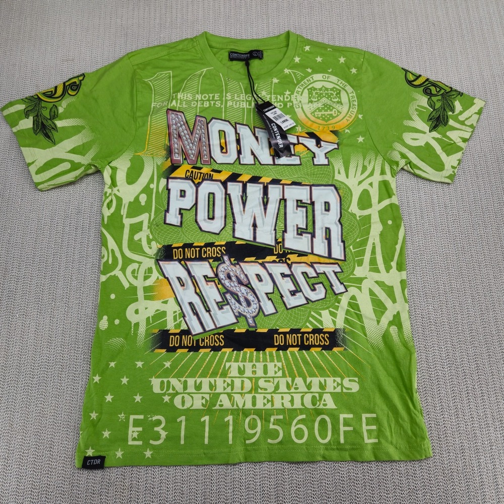 Contender Shirt Mens Large Green Cash Money AOP Print Hip Hop Streetwear